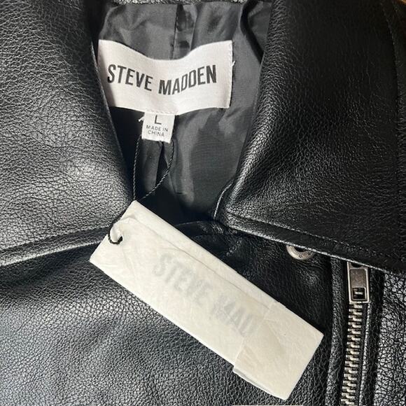 NWT Steve Madden Motorcycle Moto Jacket Womens L Black Faux Leather Biker Grunge - Picture 3 of 9